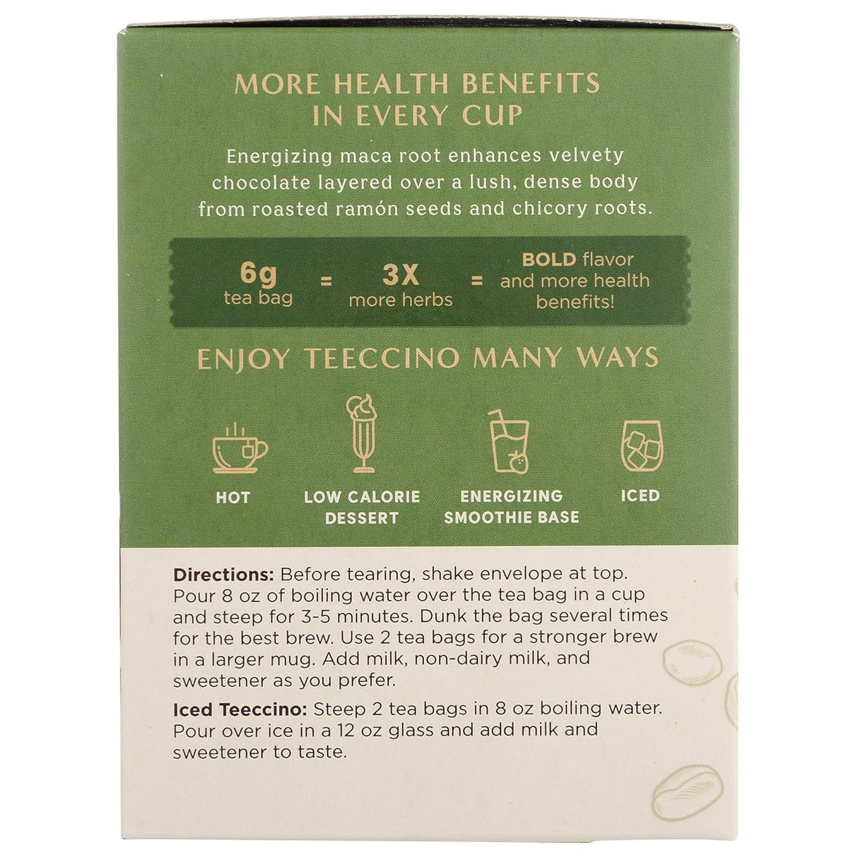 Teeccino Té de Maca Chocolaté Herbal Sin Cafeína 10 Bolsas
