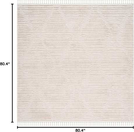 Alfombra artesanal cuadrada boho tribal con flecos, modelo MRK517C