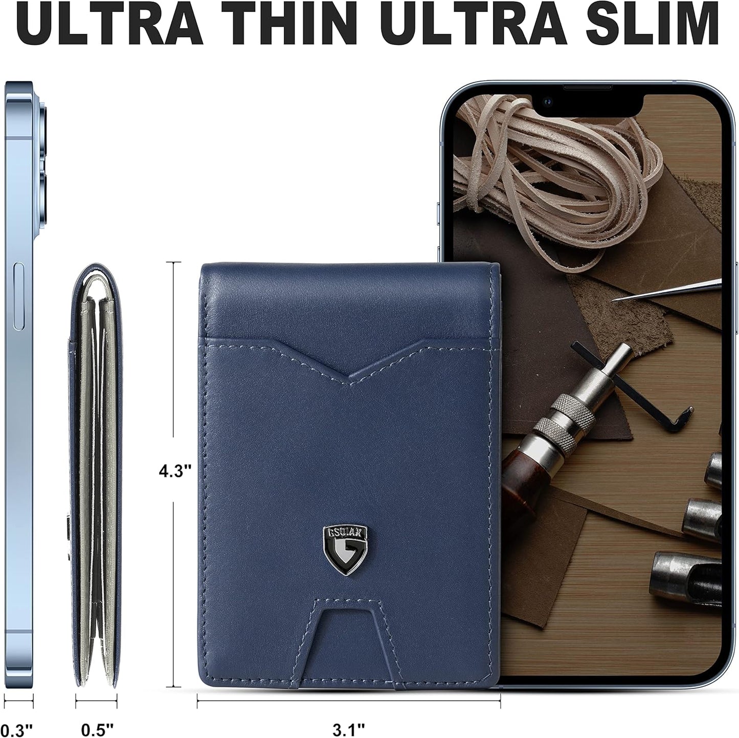 Cartera Slim GSOIAX para Hombre de Cuero con RFID Bifold