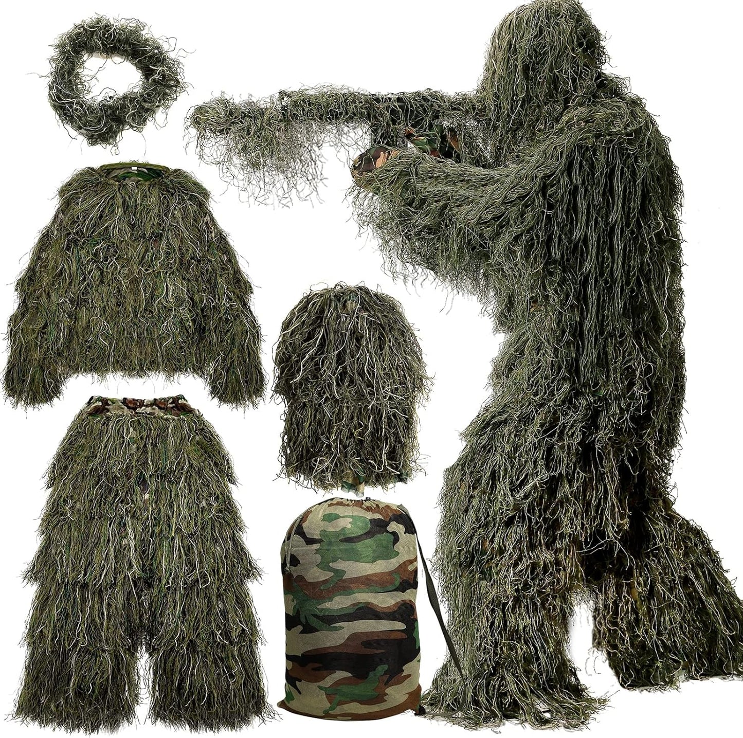 Traje Ghillie 5 en 1 MOPHOTO, Camuflaje, Unisex M/L/XL/XXL