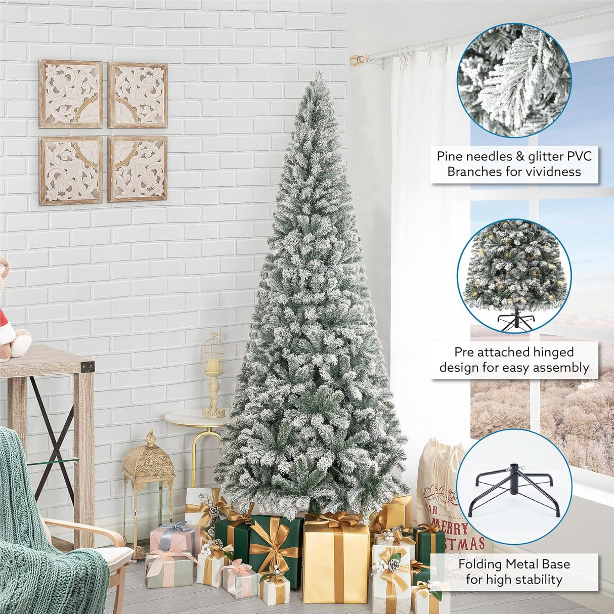 Árbol de Navidad Artificial 6.5ft Naomi Home, 250 luces, modelo Salzburg