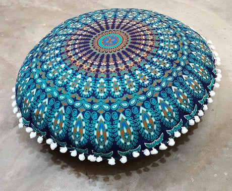 My Dream Carts Fundas de cojín de suelo de 22 pulgadas, solo fundas de cojín, funda de puf para asiento de asiento, cojines decorativos bohemios con mandala, redondo, otomano, dormitorio al aire libre
