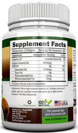 Aceite de Coco Orgánico Cápsulas - 180 Softgels, 4000 MG