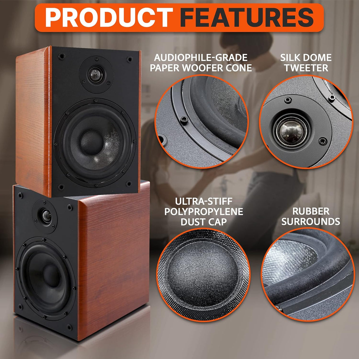 Parlantes de madera para el hogar PYLE-HOME PHQBS52
