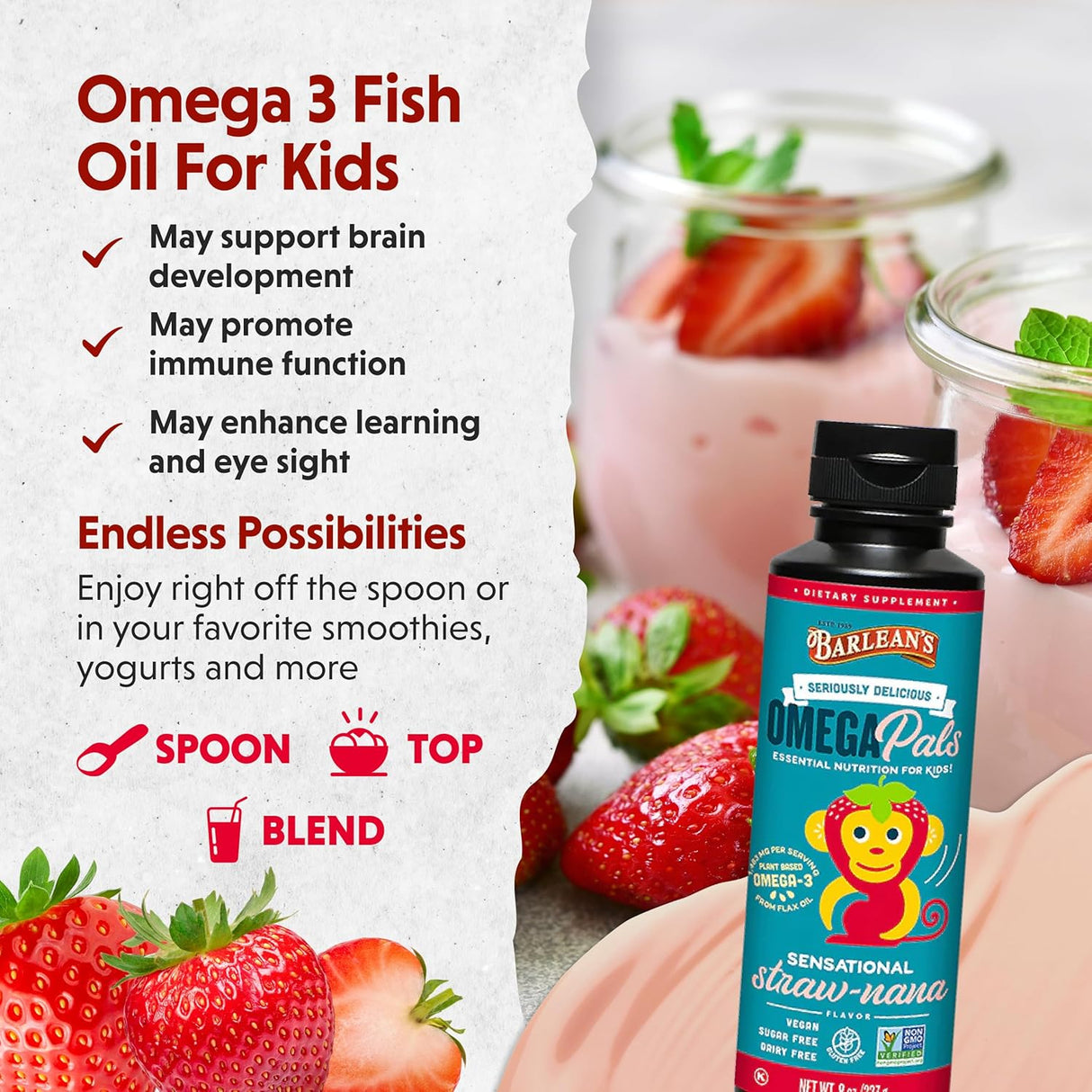 Omega Pals Barlean's Aceite de Linaza Infantil, 1,483 mg ALA, 8 oz
