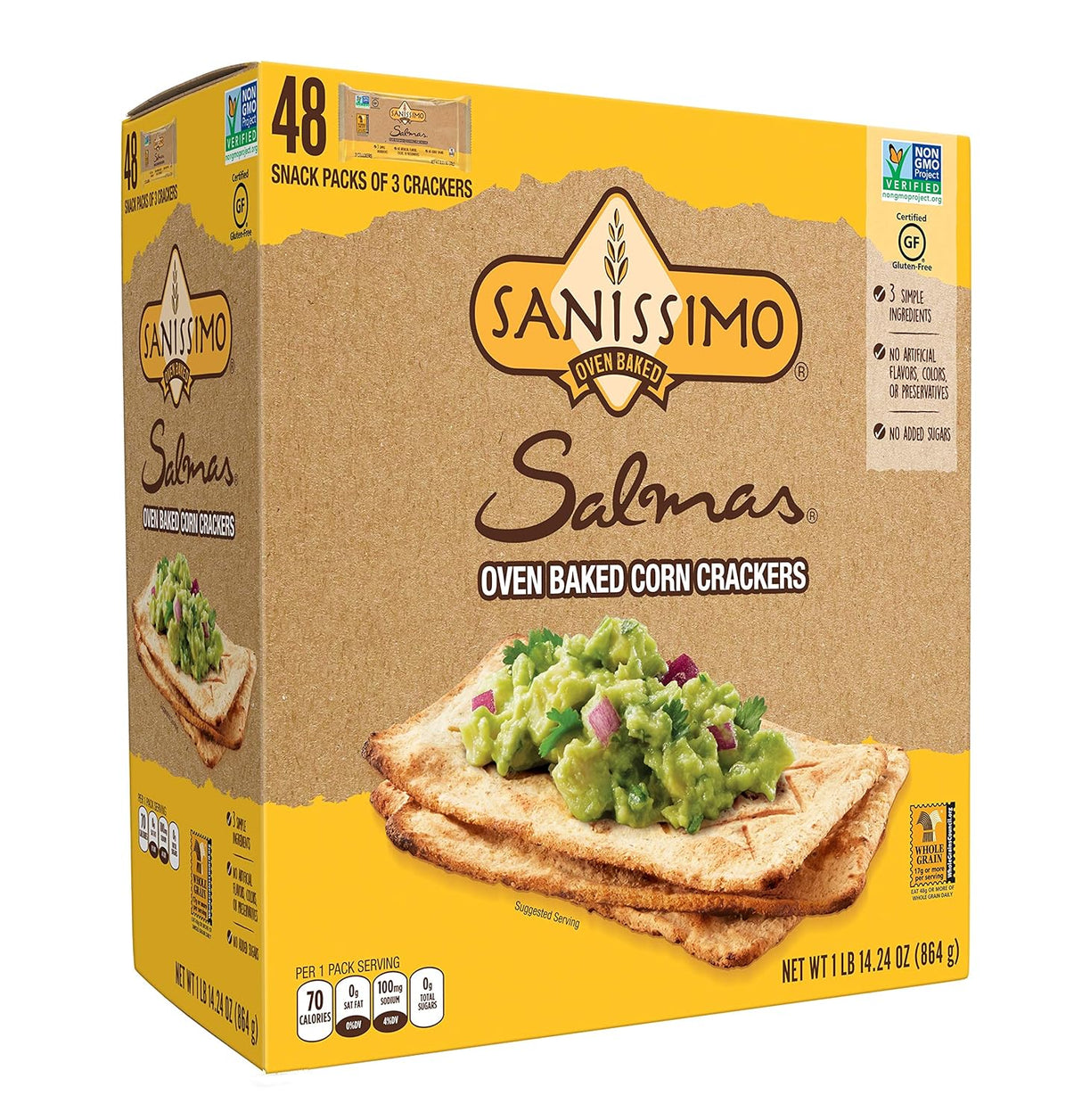 Galletas de Maíz Horneadas Salmas, 100% Grano Entero, 48 Paquetes