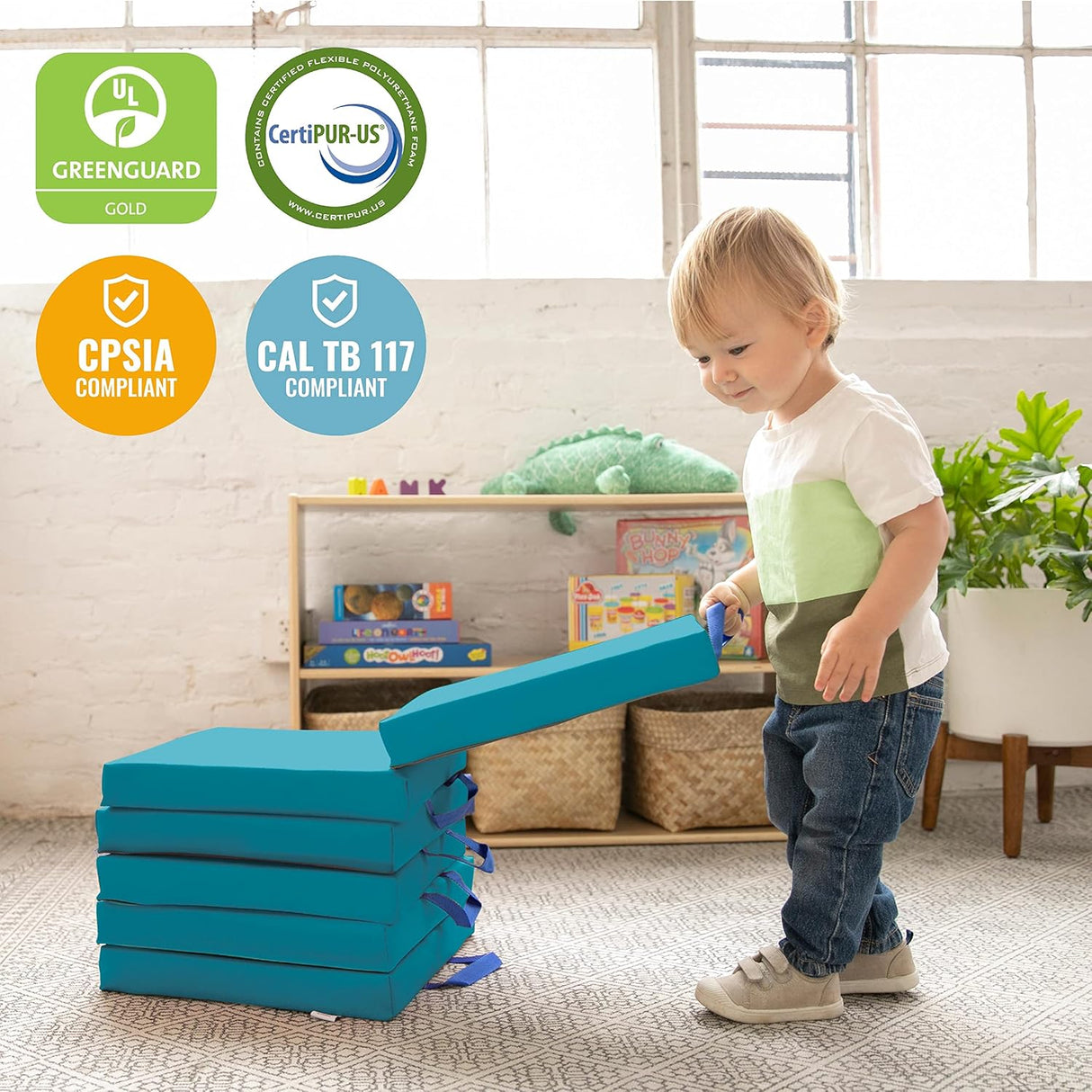 ECR4Kids SoftZone - Cojines de suelo, cuadrados, asientos flexibles, turquesa, 6 piezas