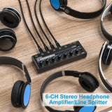 Amplificador de auriculares estéreo 6 canales con potenciador de graves
