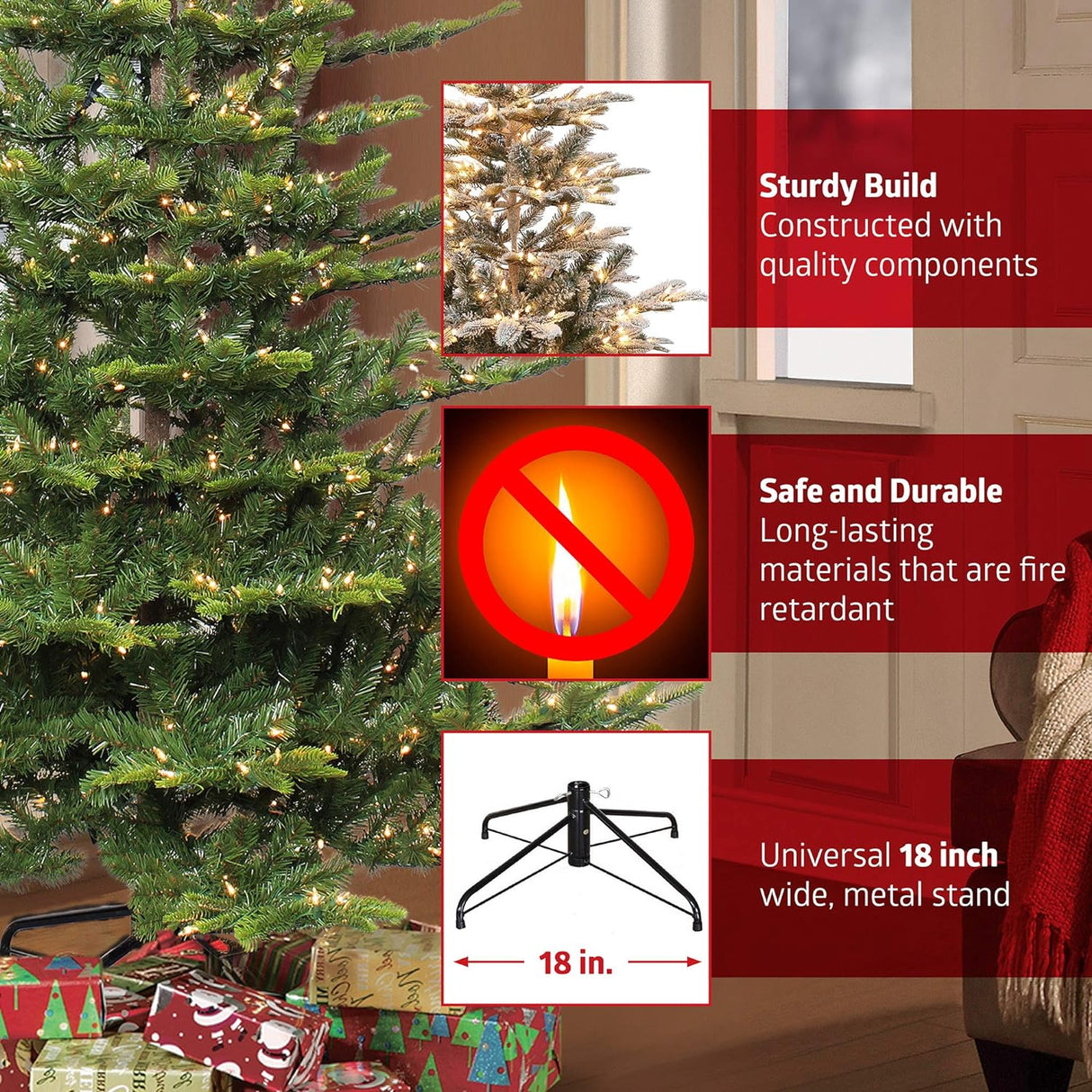 Árbol de Navidad Artificial Slim Fraser Fir Preiluminado 9 pies