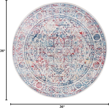Alfombra Redonda de Área - Diseño Medallón Distressed, BNT832B