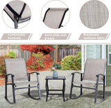 Vongrasig Juego de 3 piezas de muebles de patio pequeños de tela textileno, juego de muebles de patio pequeños, juego de conversación con mesa de vidrio para césped, jardín, balcón, junto a la piscina (pardo)