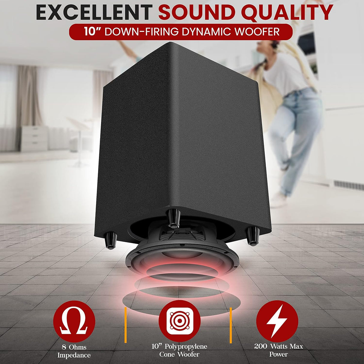 Subwoofer activo de disparo hacia abajo 10 pulgadas