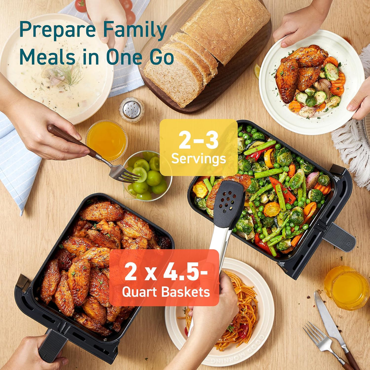 Freidora de aire COSORI 9Qt, 10-en-1, doble cesto, recetas