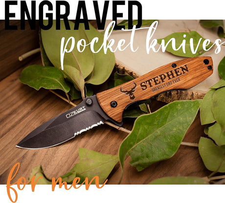 Cchillo de bolsillo de madera de roble grabado personalizado
