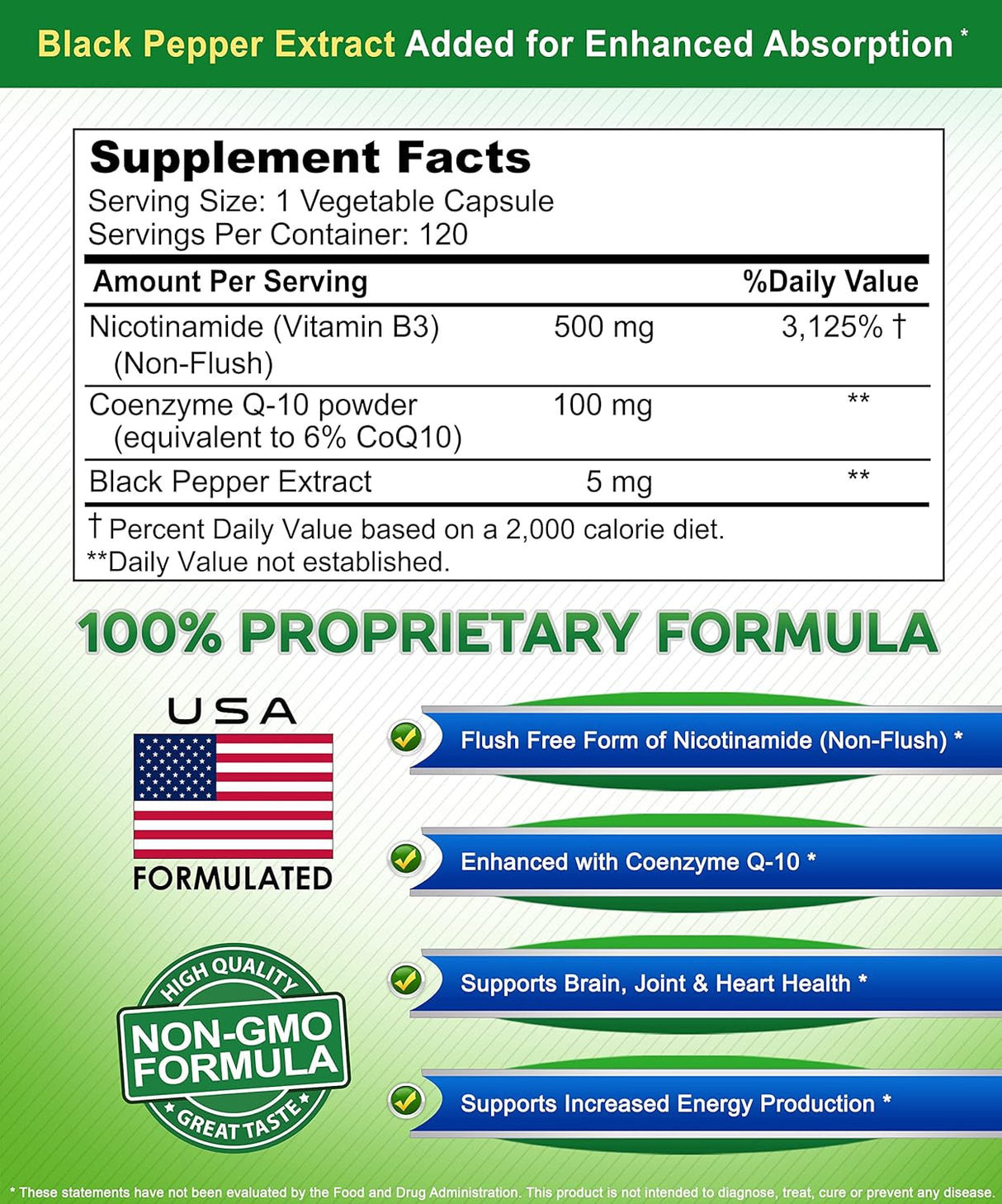 Suplementos Nicotinamida con CoQ10 (120 cápsulas)  500 mg