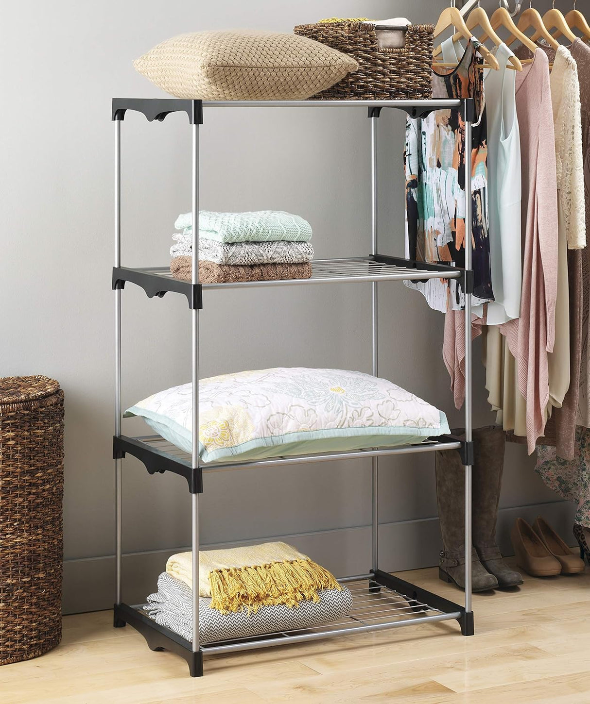 Estante metálico ajustable con 5 niveles y ruedas, modelo 6054-49