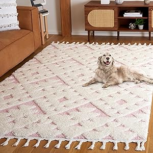 Alfombra shag marroquí con borlas, diseño contemporáneo, MTS688U-9