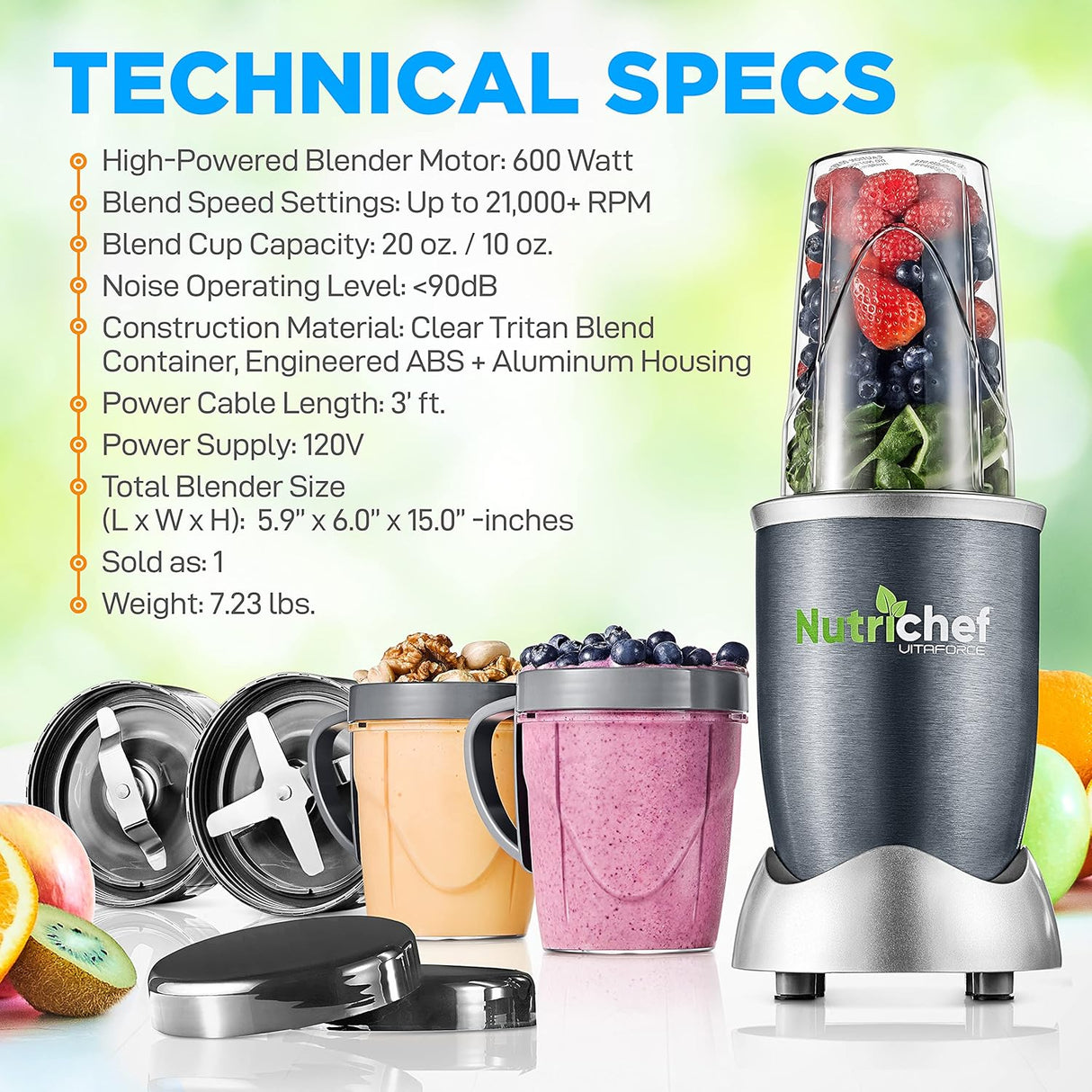 Licuadora mini profesional de 600 NUTRICHEF NCBL60