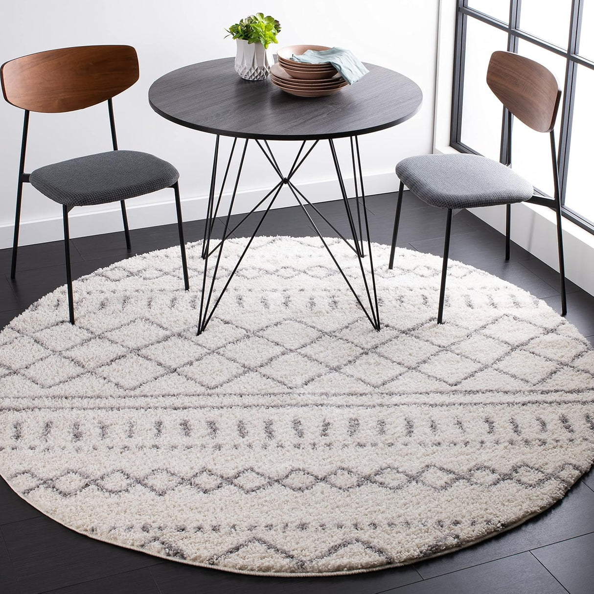 Alfombra Redonda Shag, Diseño Marroquí, 1.6 Pulgadas de Grosor
