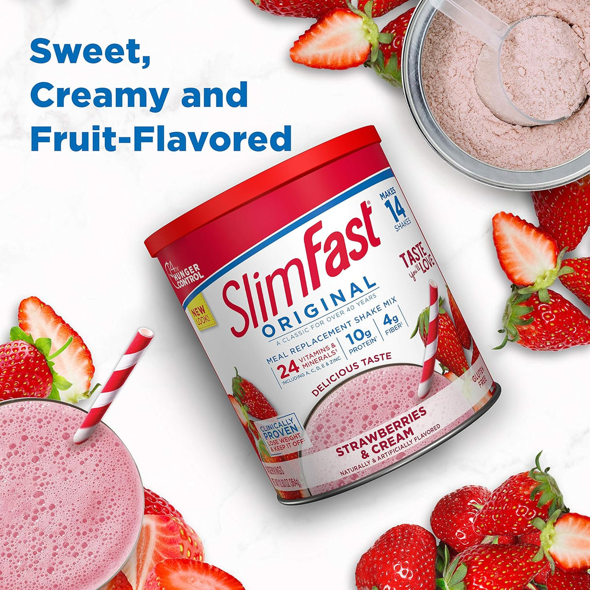 Polvo de reemplazo de comidas sabor fresas y crema original