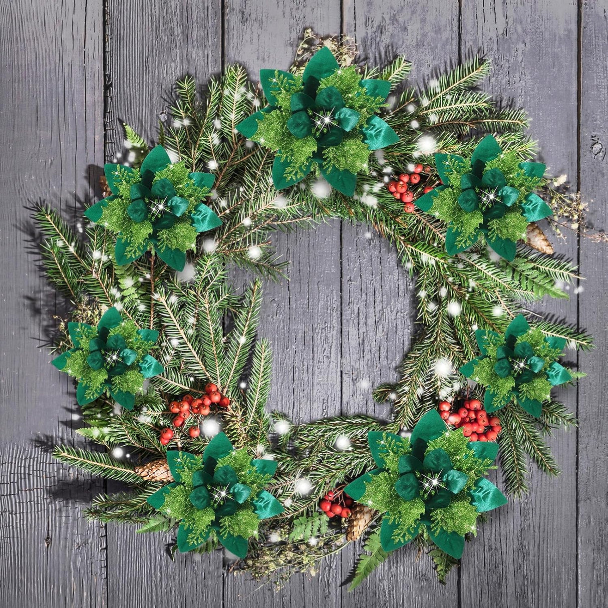 Flores Poinsettia Artificiales Glitter para Navidad, 36 Pcs