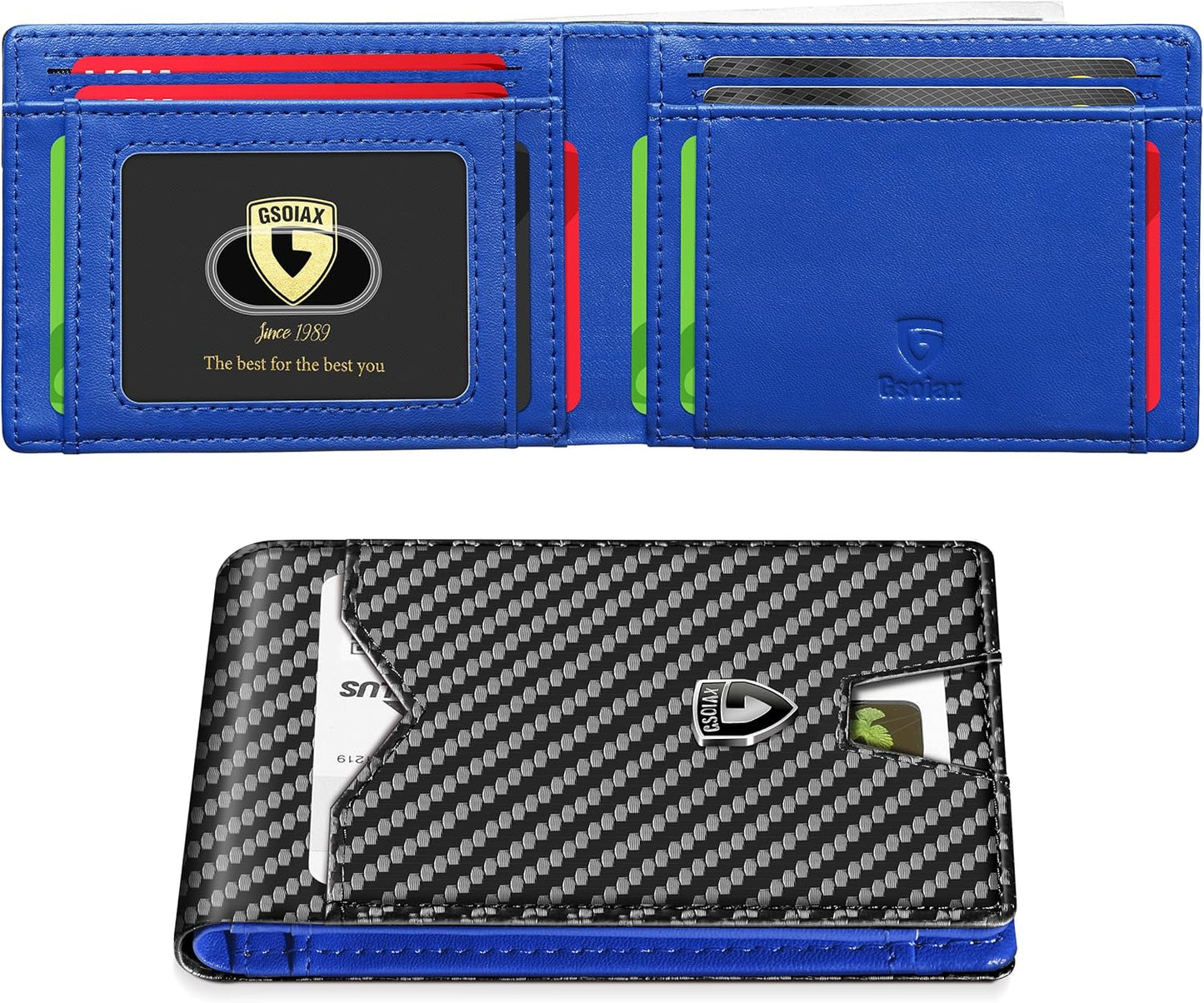 Billetera Slim GSOIAX para Hombre, Cuero, RFID, Bifold, Modelo AX