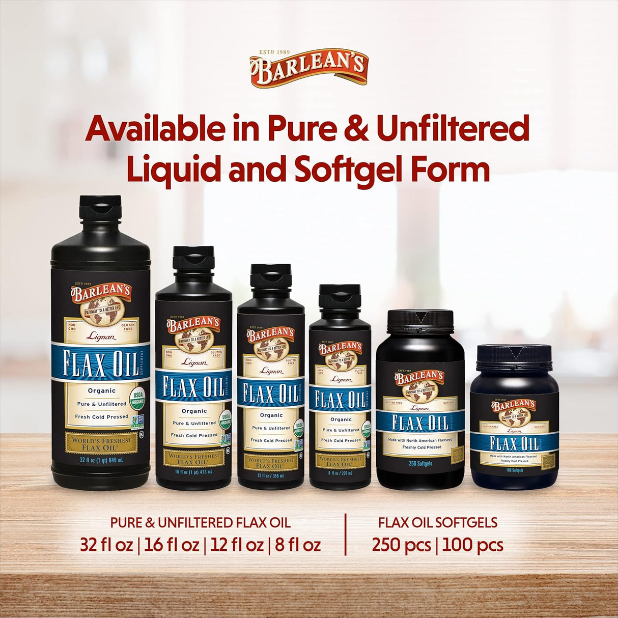 Suplemento de Aceite de Linaza Barlean's, 1550 mg ALA, 250 ct