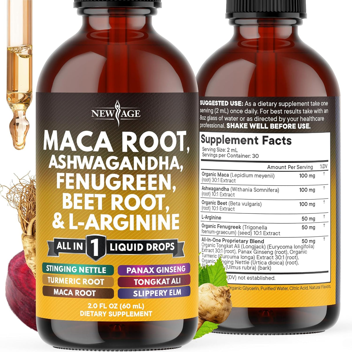 Suplemento líquido de maca, ashwagandha, ortiga y más, 2oz