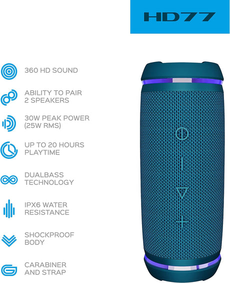 Altavoz portátil Bluetooth - Sonido envolvente HD de 360°