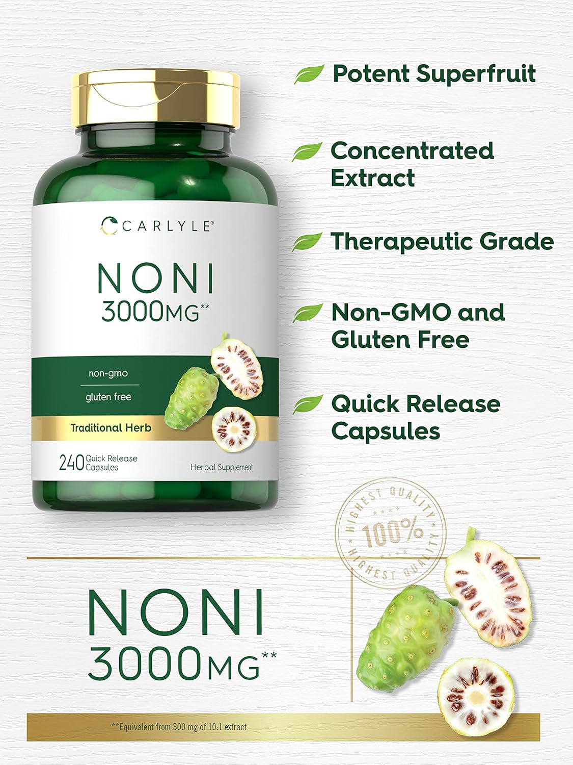 Suplemento Carlyle Cápsulas de frutas Noni de 3000 mg 240 u