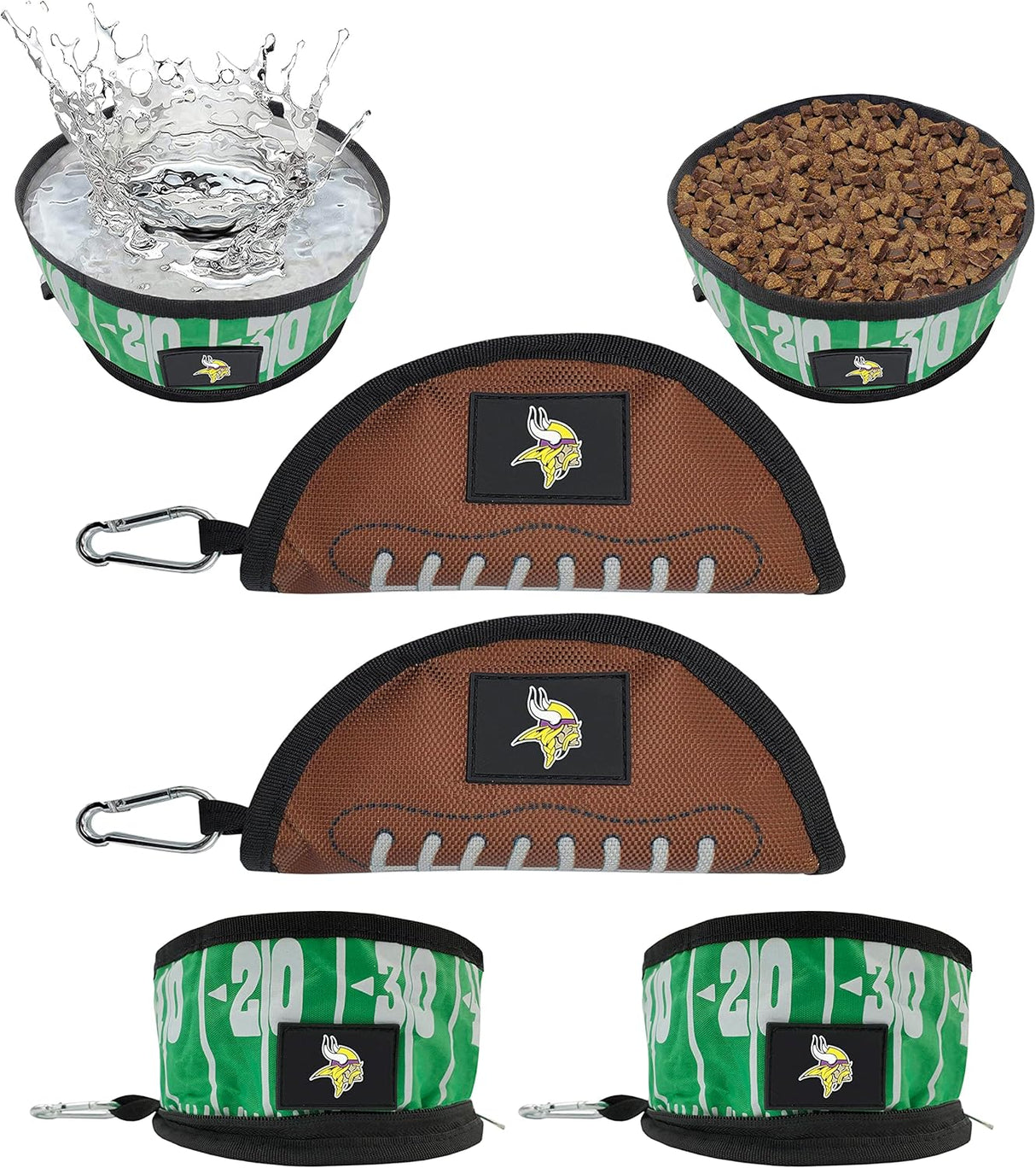 Set de tazones de viaje para perros NFL Vikings, portátil