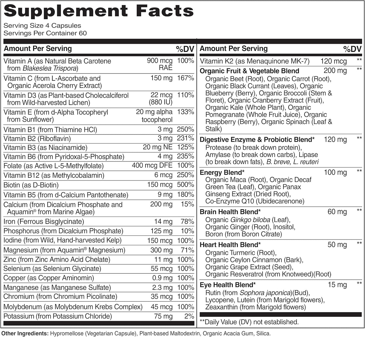Suplemento Multivitamínico sin hierro con vitaminas vegana