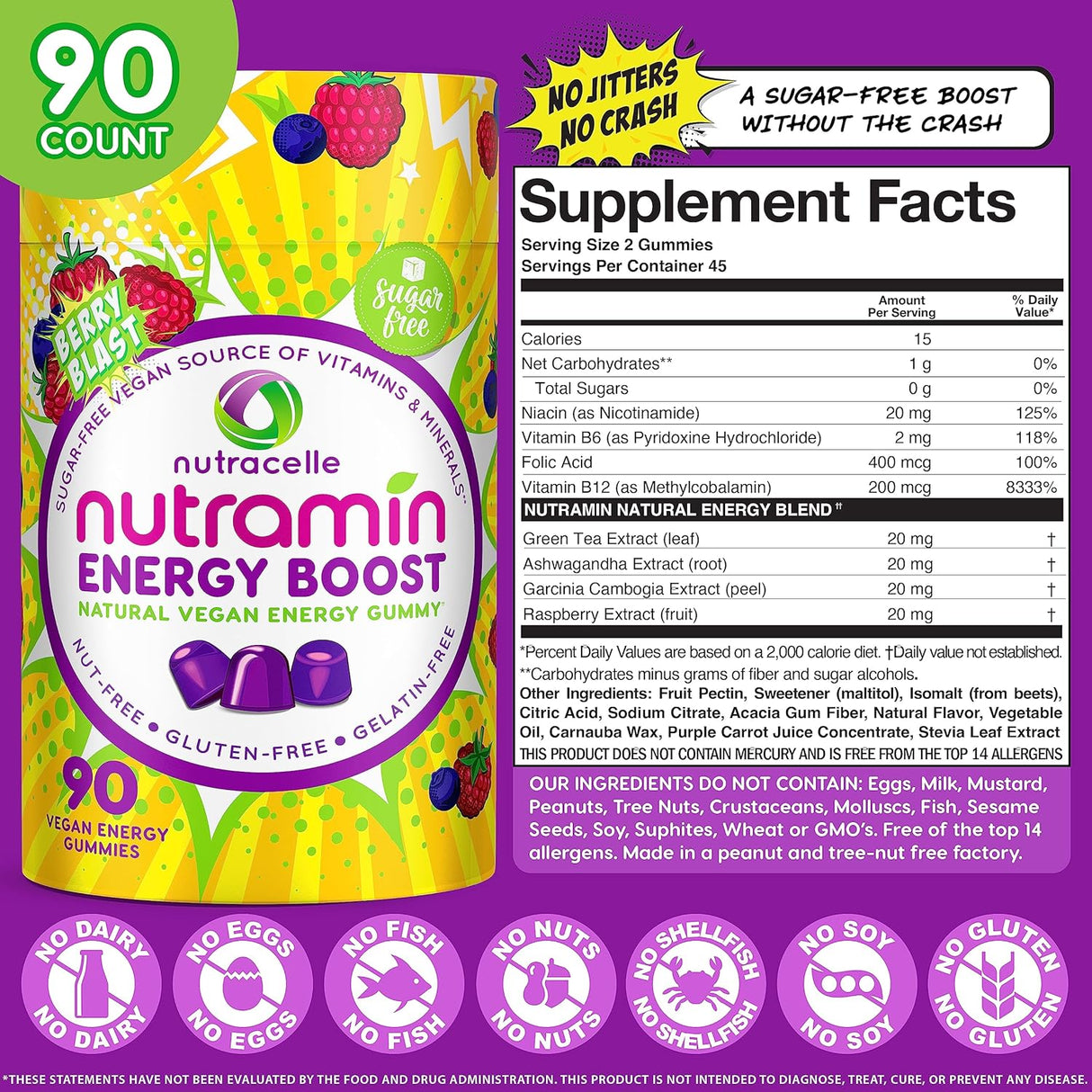 Suplementos de vitaminas Energy Boost sin café sin cafeína