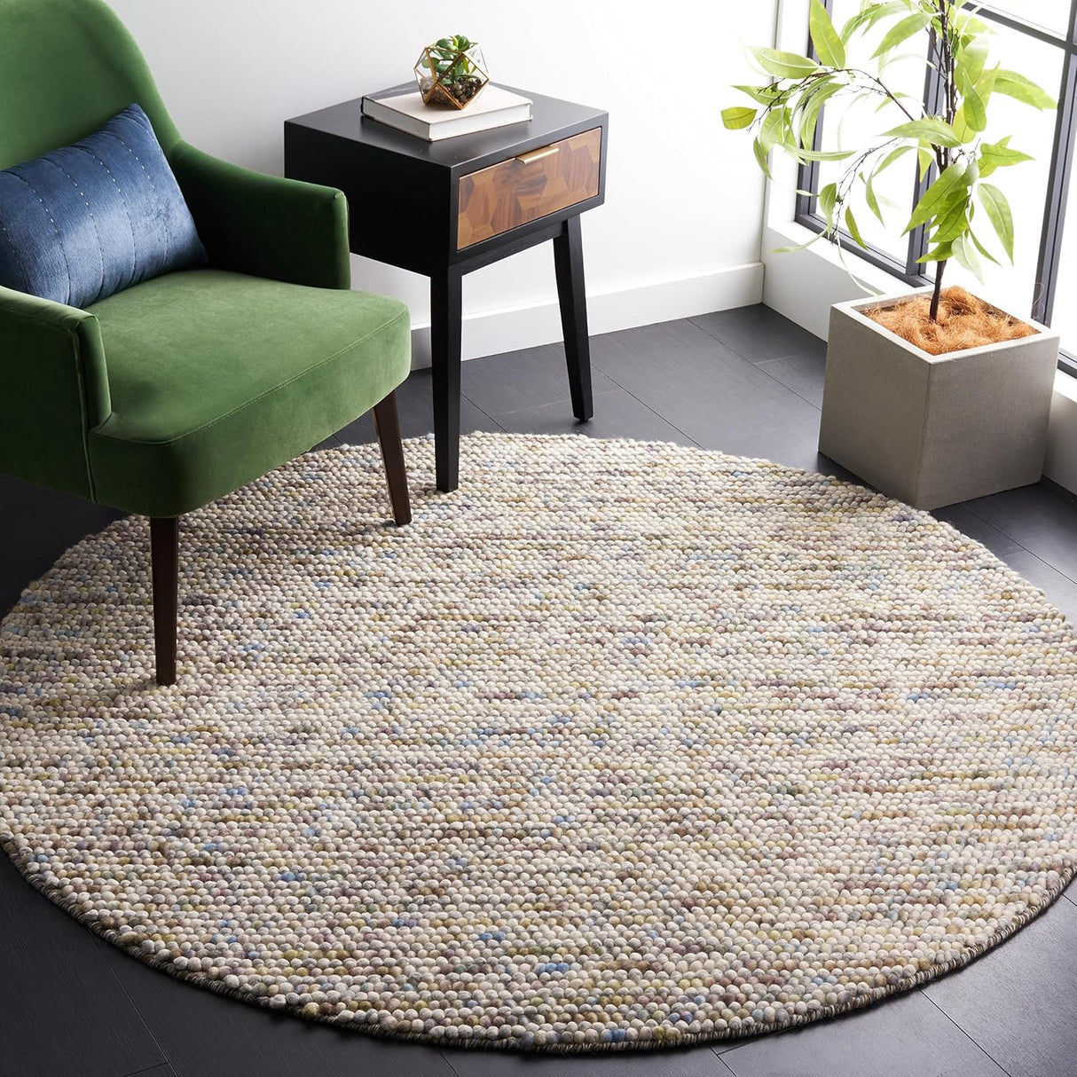Alfombra Redonda de Lana, Hecha a Mano, Ideal para Áreas de Tráfico (NAT620D)