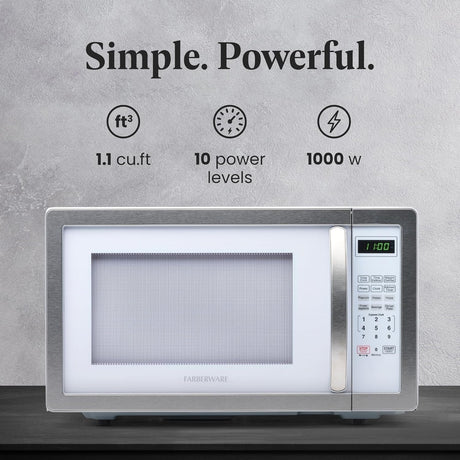 Microondas Farberware 1000W 1.1 cu ft, con bloqueo infantil