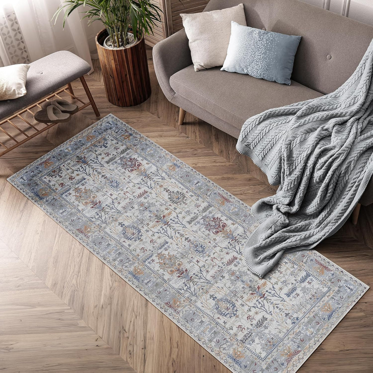 Alfombra Adiva Lavable 2'6x10 con Antideslizante, Vintage