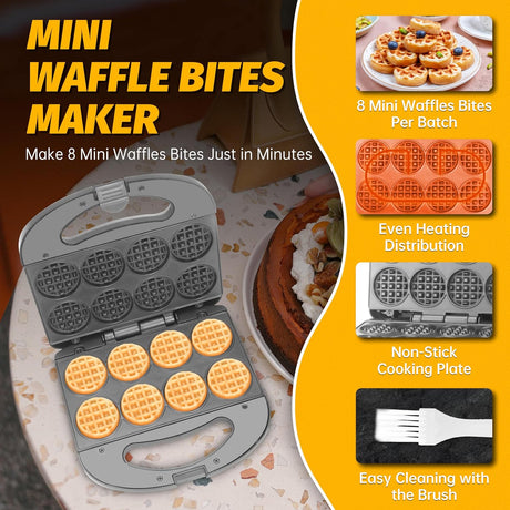 Mini Waffle Maker, Ideal para Snacks y Desayunos, Modelo XW-8