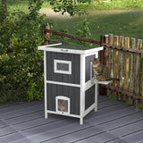 Casa para gatos PawHut, refugio exterior, 2 niveles, resistente