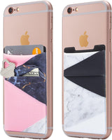 Cardly Cartera | Soporte para tarjetas y dinero para teléfono celular | Se pega en el estuche (rosa y negro y mármol dividido)