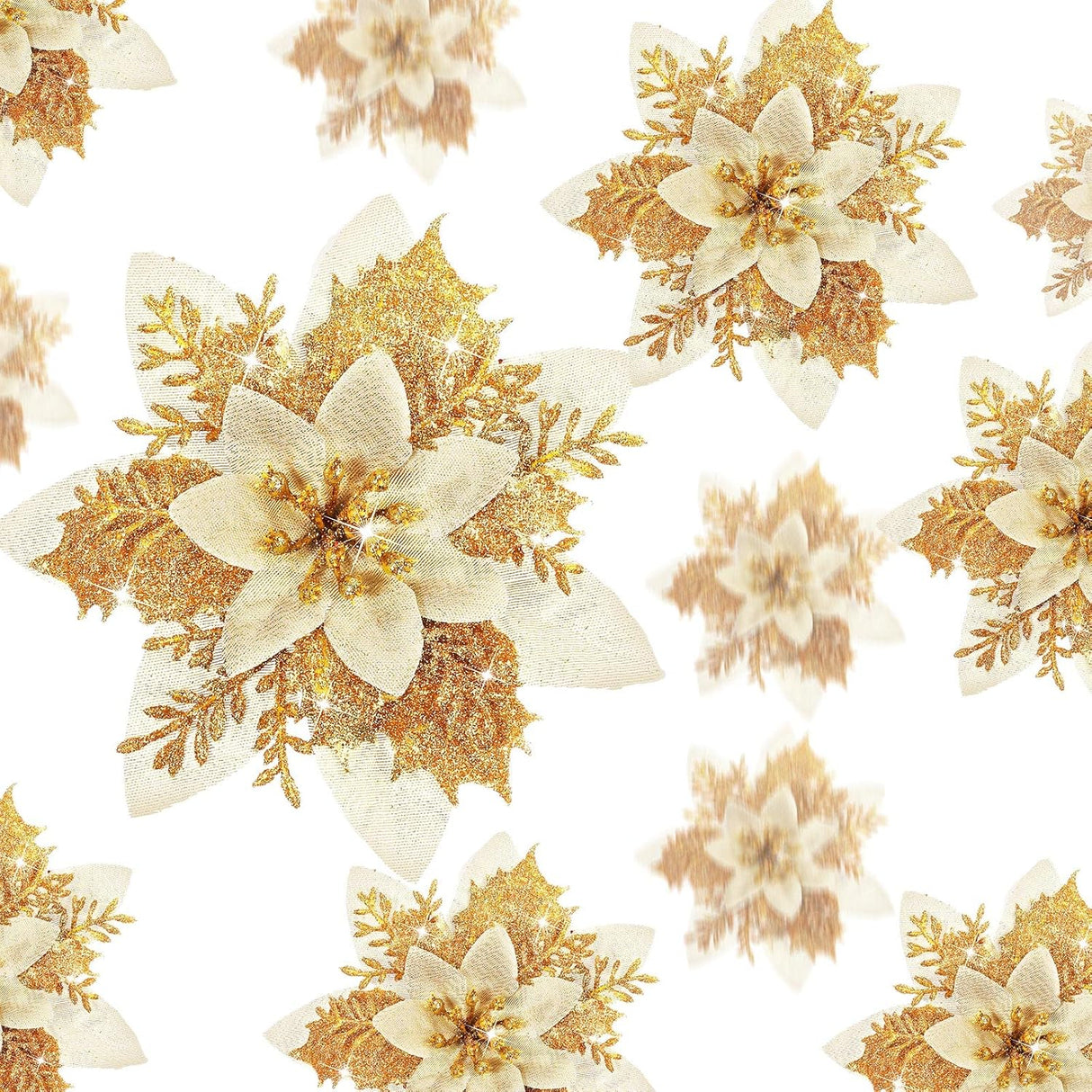 Flores Poinsettia Artificiales 36 Pcs para Decoración Navideña