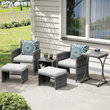 OC Orange-Casual Juego de muebles de patio de 6 piezas con otomana, juego de silla y mesa de mimbre gris para exteriores, muebles de balcón para apartamentos, color blanco