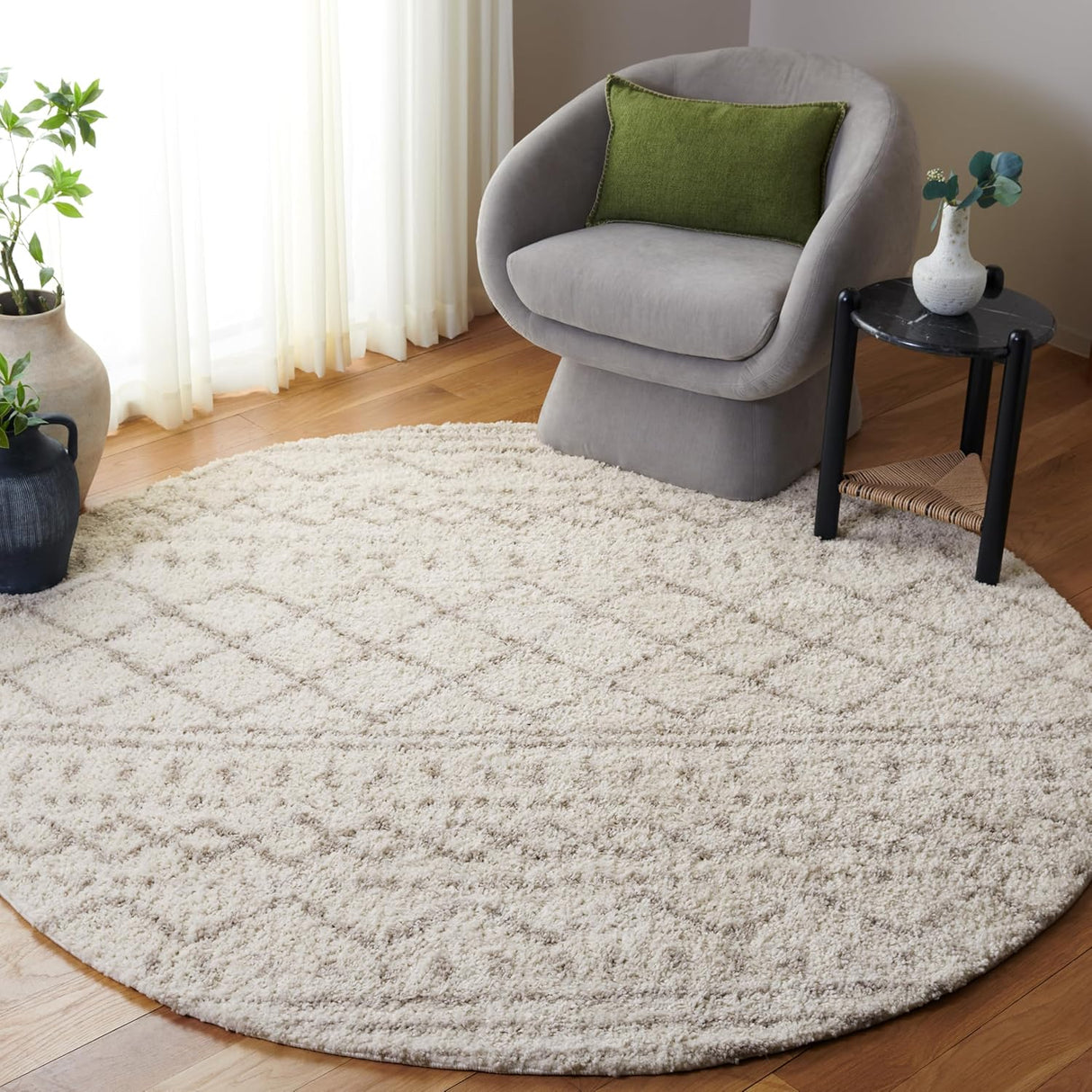 Alfombra Redonda Shag - Diseño Marroquí, 1.6 Grosor, ASG741A