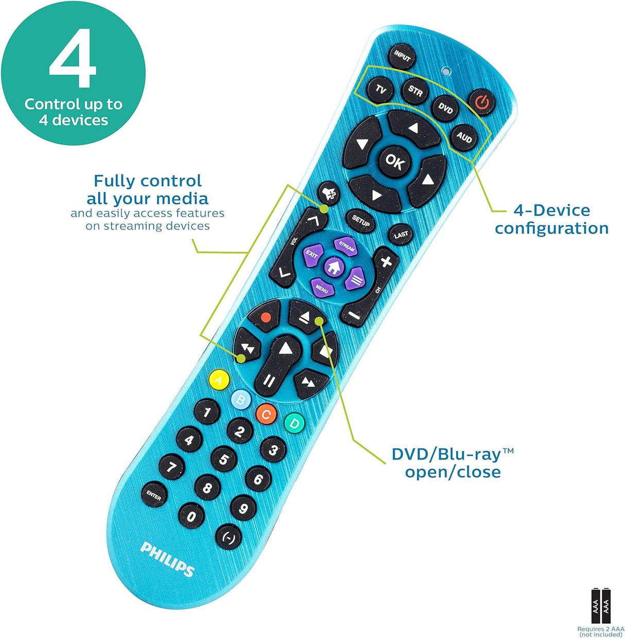 Control Remoto Universal Philips, 4 Dispositivos, SRP4229B/27