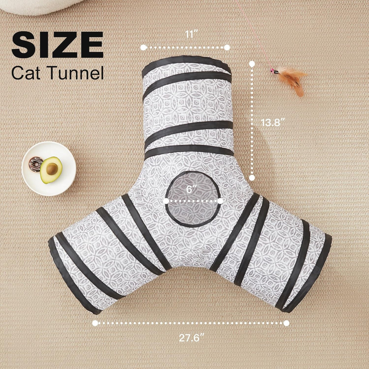 Túnel para gatos 3 vías Love's Cabin, plegable con juguete bola