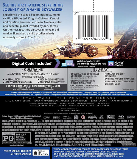 Película Star Wars: The Phantom Menace [4K UHD] Blu-Ray