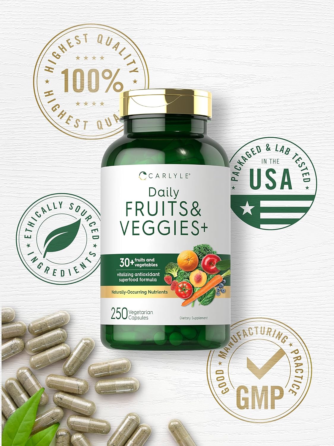 Suplementos Alimenticios de frutas y verduras 250 cápsulas
