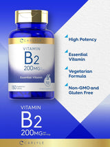 Suplemento Vitamina B-2  Riboflavina  200 mg  150 tabletas