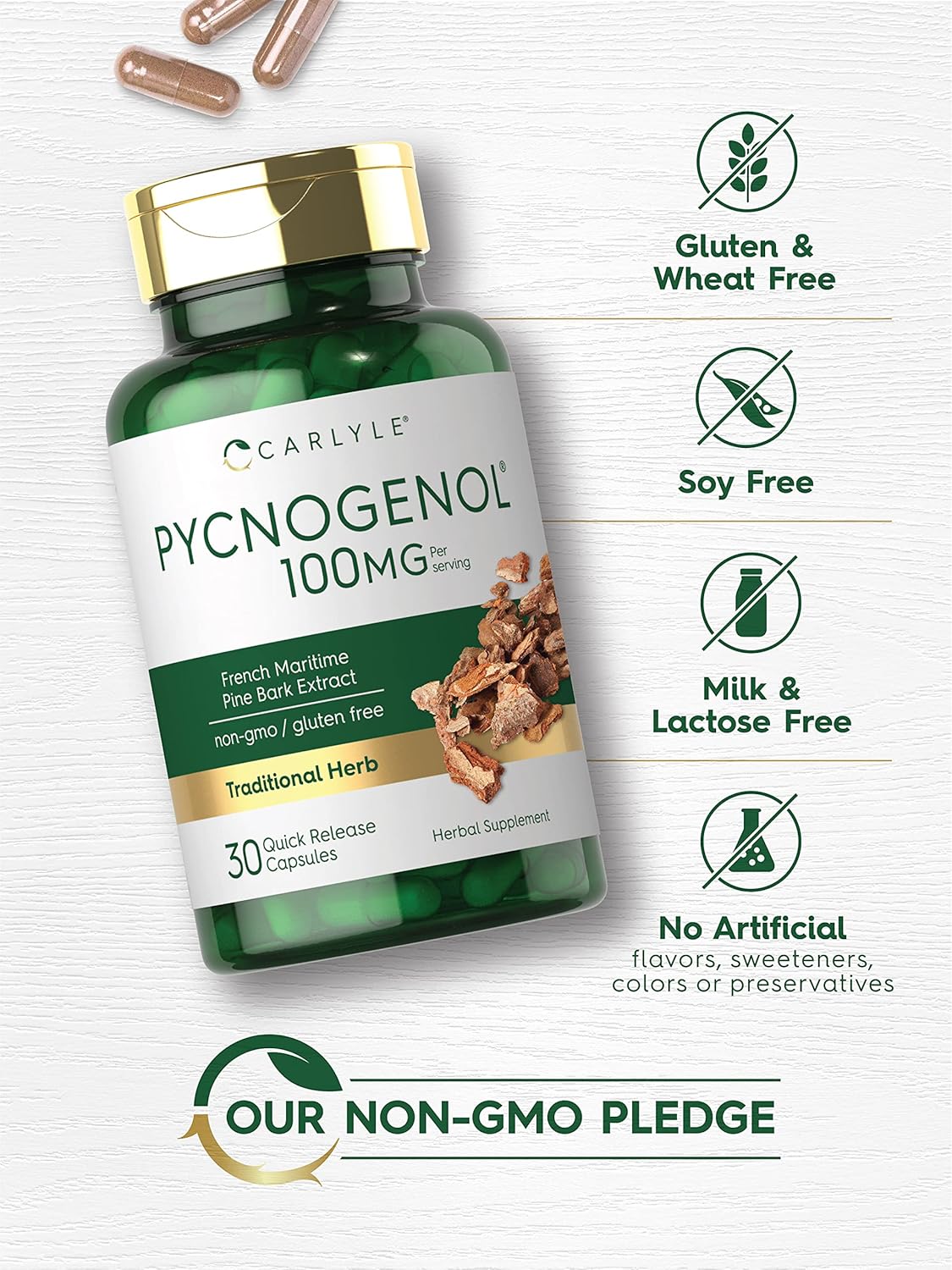 Suplemento Carlyle Pycnogenol 100 mg 30 cáp corteza de pino