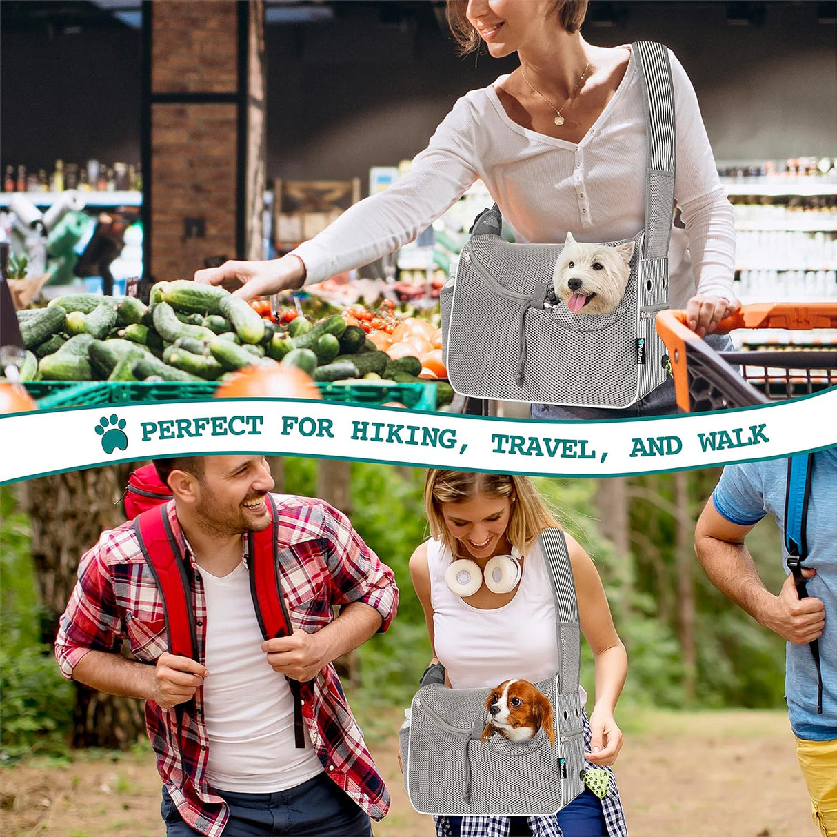 Sling Carrier para Perros Pequeños PetAmi, Ajustable y Transpirable