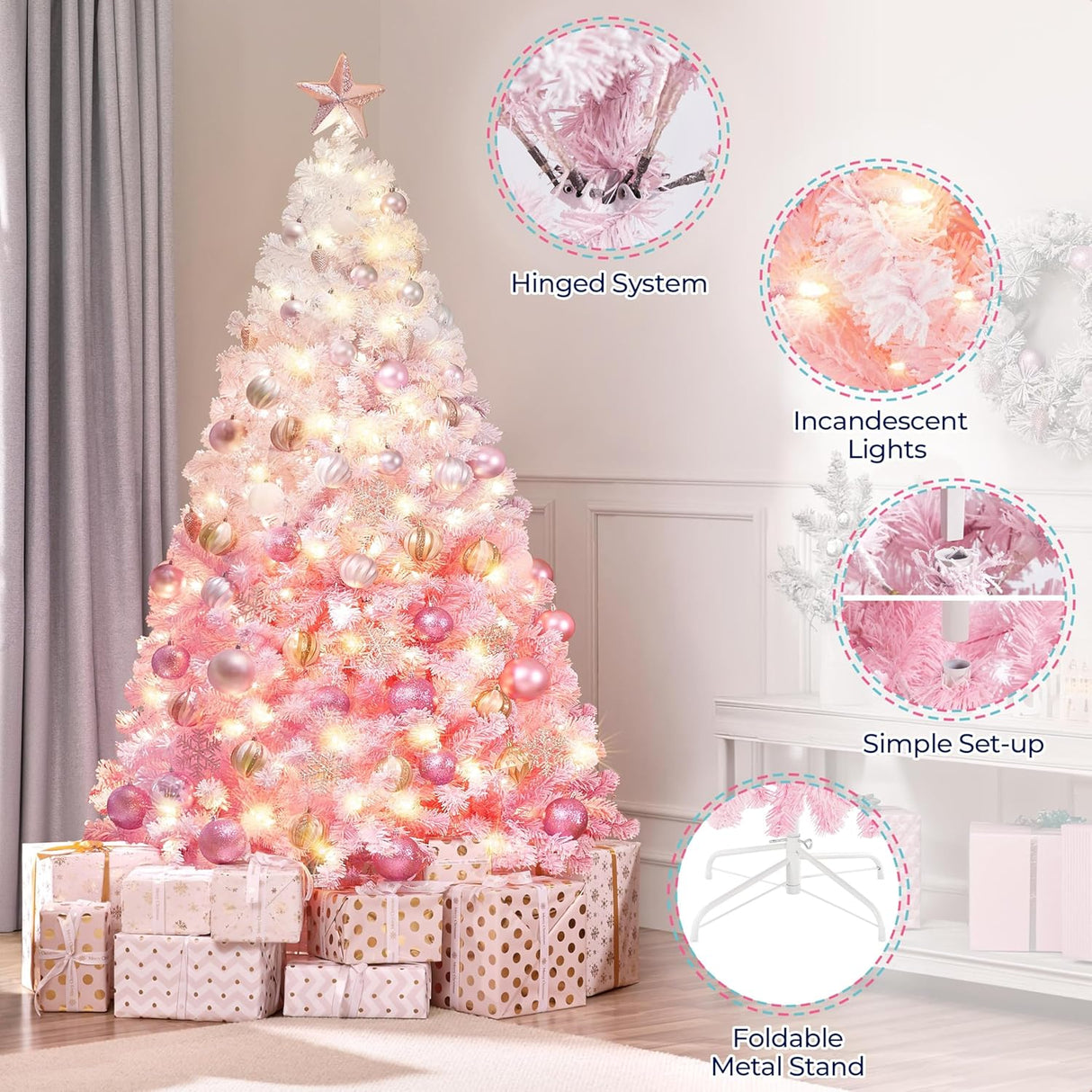 Árbol de Navidad artificial de 6 pies, preiluminado y nevado